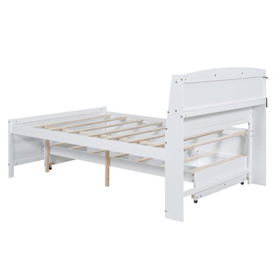 Full-Size Storage Platform Bed With LED Headboard Trundle Drawers