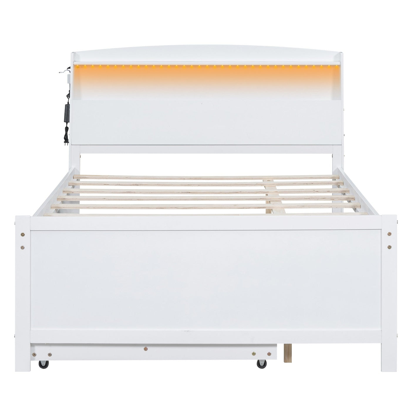 Full-Size Storage Platform Bed With LED Headboard Trundle Drawers