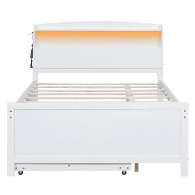 Full-Size Storage Platform Bed With LED Headboard Trundle Drawers
