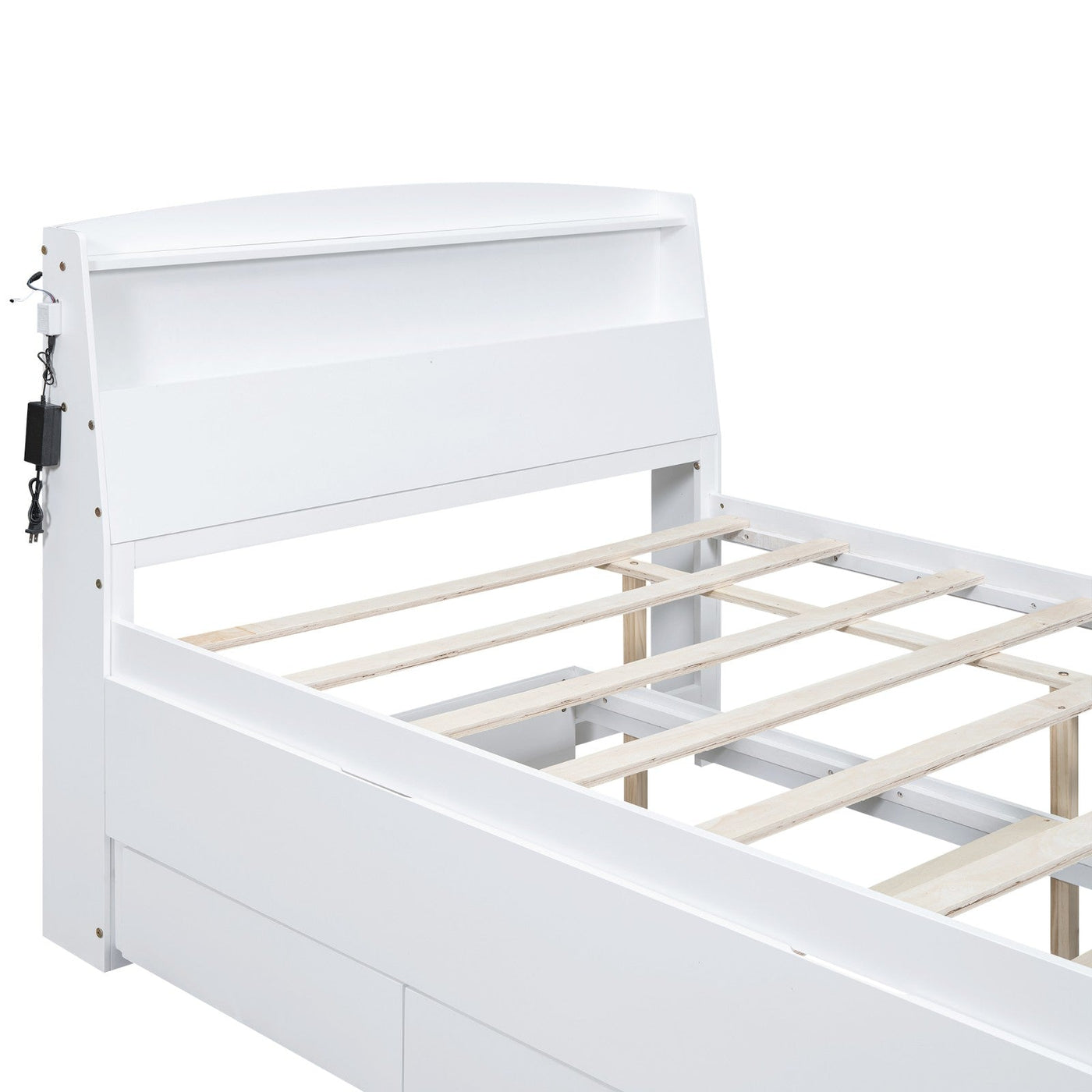 Full-Size Storage Platform Bed With LED Headboard Trundle Drawers
