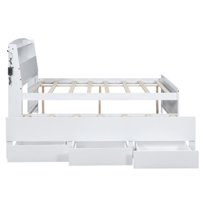 Full-Size Storage Platform Bed With LED Headboard Trundle Drawers