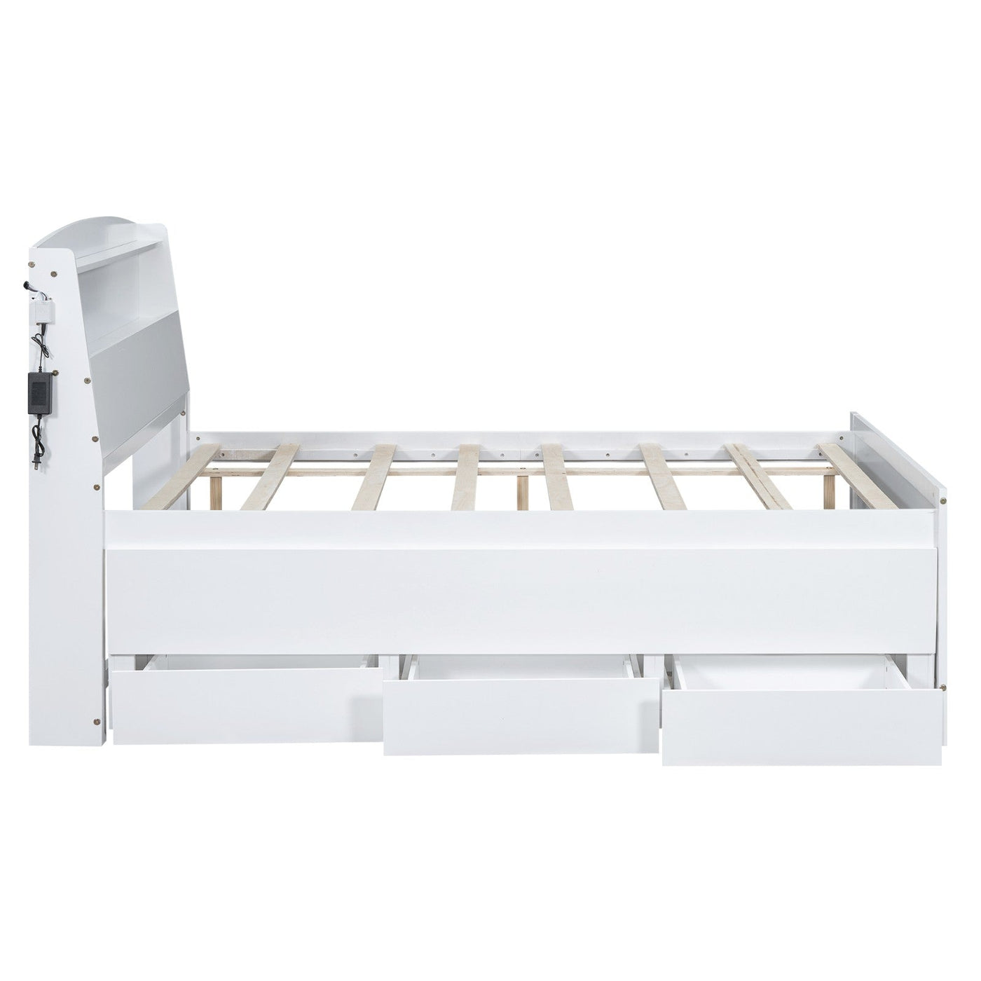 Full-Size Storage Platform Bed With LED Headboard Trundle Drawers