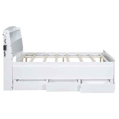 Full-Size Storage Platform Bed With LED Headboard Trundle Drawers