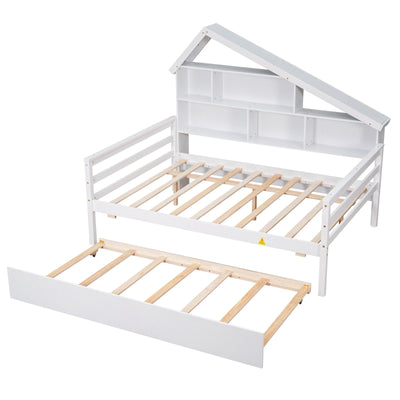 Full Size Platform Bed With Trundle And Storage Shelves