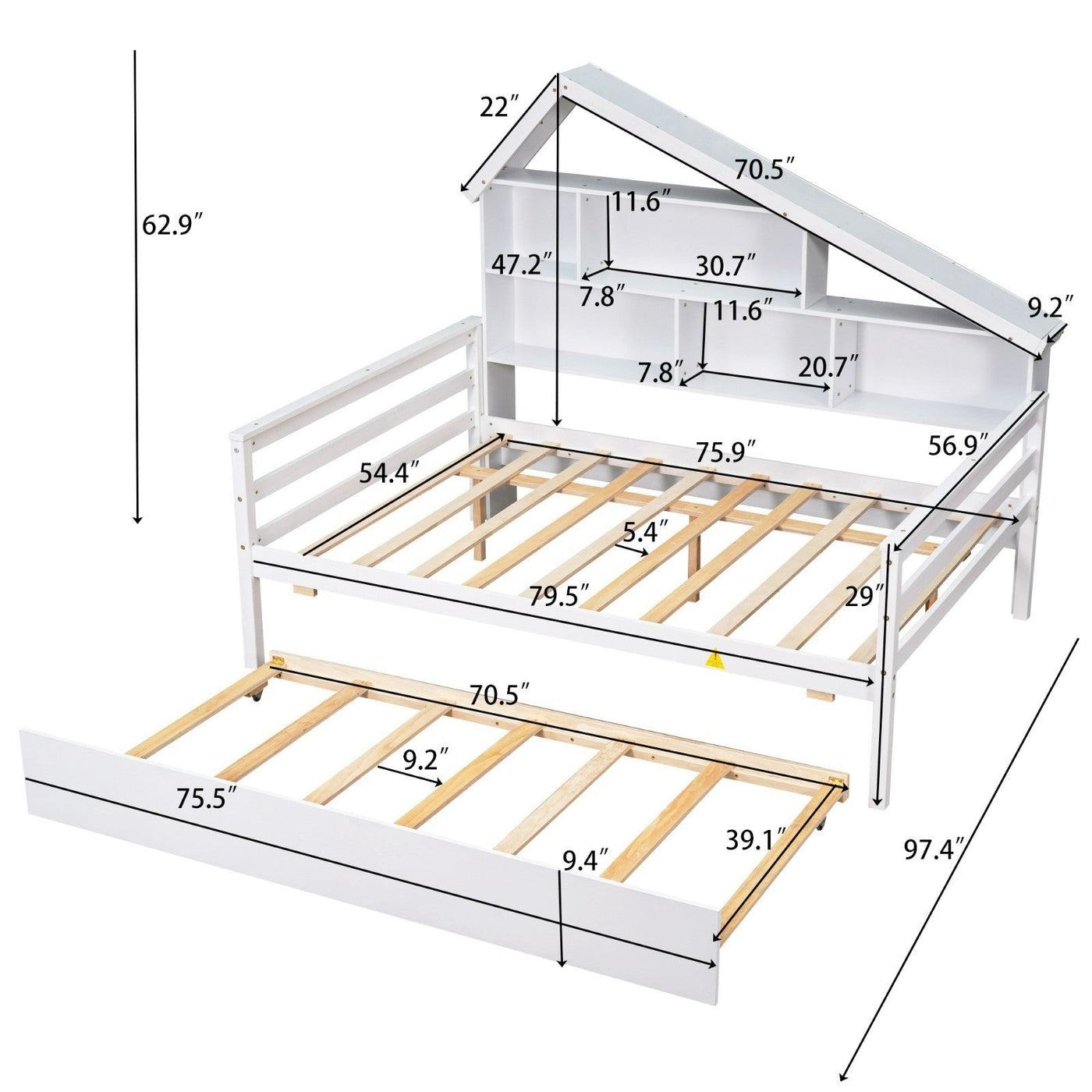 Full Size Platform Bed With Trundle And Storage Shelves