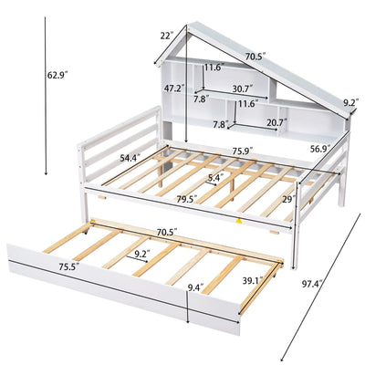Full Size Platform Bed With Trundle And Storage Shelves