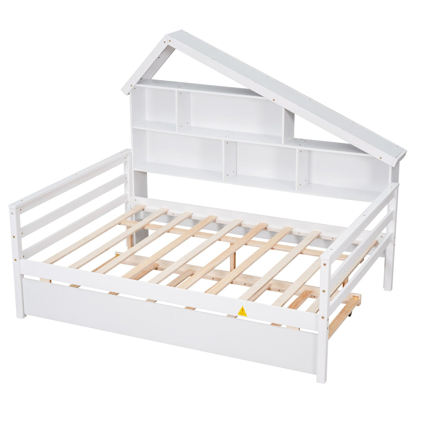 Full Size Platform Bed With Trundle And Storage Shelves
