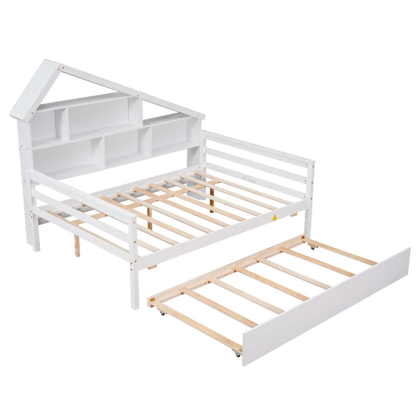 Full Size Platform Bed With Trundle And Storage Shelves