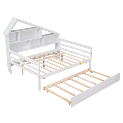 Full Size Platform Bed With Trundle And Storage Shelves