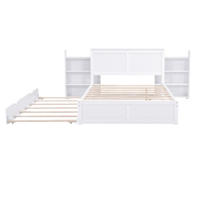 Full Size Platform Storage Bed With Pull Out Shelves And Twin Trundle