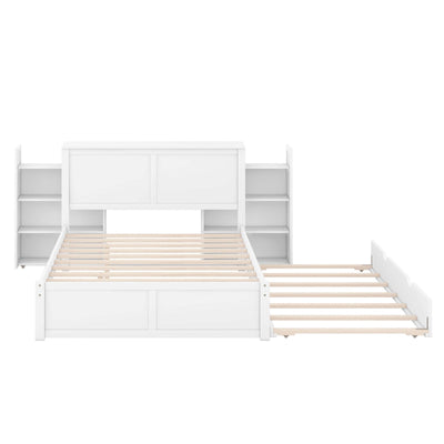 Full Size Platform Storage Bed With Pull Out Shelves And Twin Trundle
