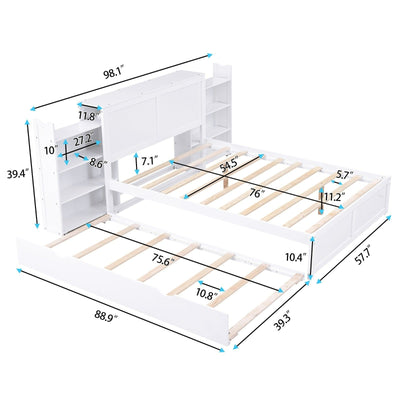 Full Size Platform Storage Bed With Pull Out Shelves And Twin Trundle