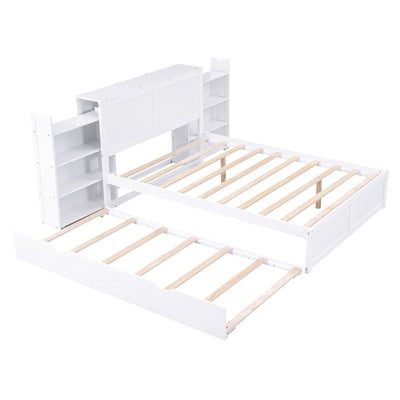 Full Size Platform Storage Bed With Pull Out Shelves And Twin Trundle