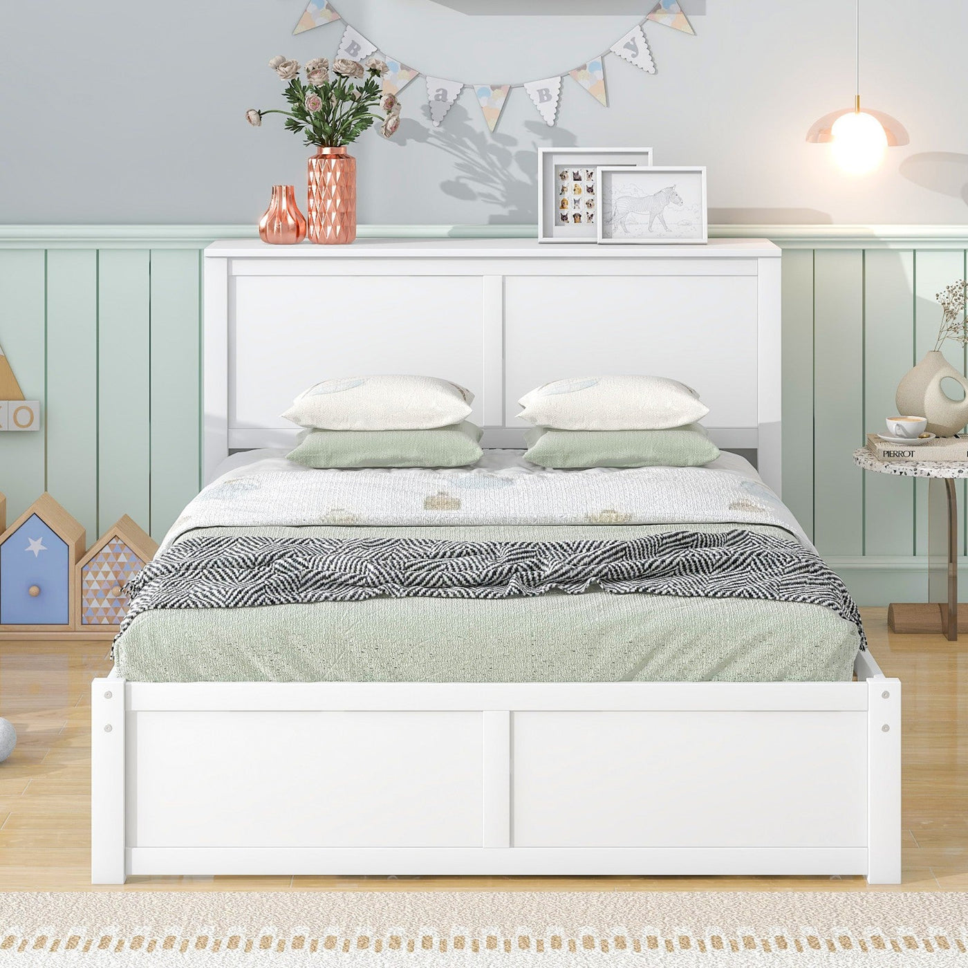 Full Size Platform Storage Bed With Pull Out Shelves And Twin Trundle
