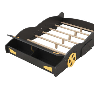 Full Size Race Car-Shaped Platform Bed With Wheels And Storage Drawers