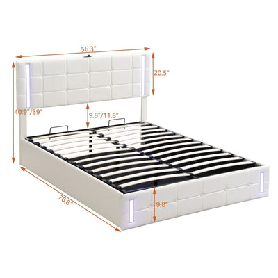Full-Size Upholstered Bed With LED Lights Hydraulic Storage USB Charging