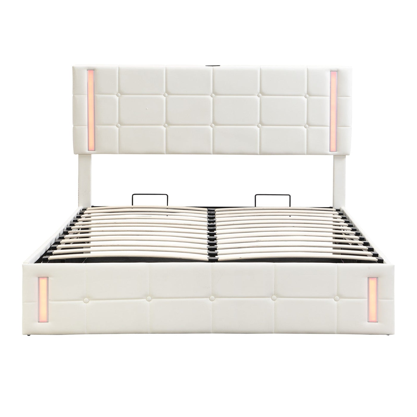 Full-Size Upholstered Bed With LED Lights Hydraulic Storage USB Charging
