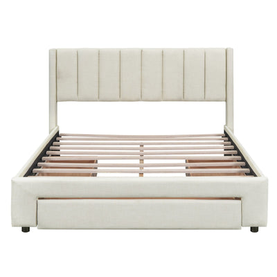 Full Size Upholstered Platform Bed With Large Storage Drawers