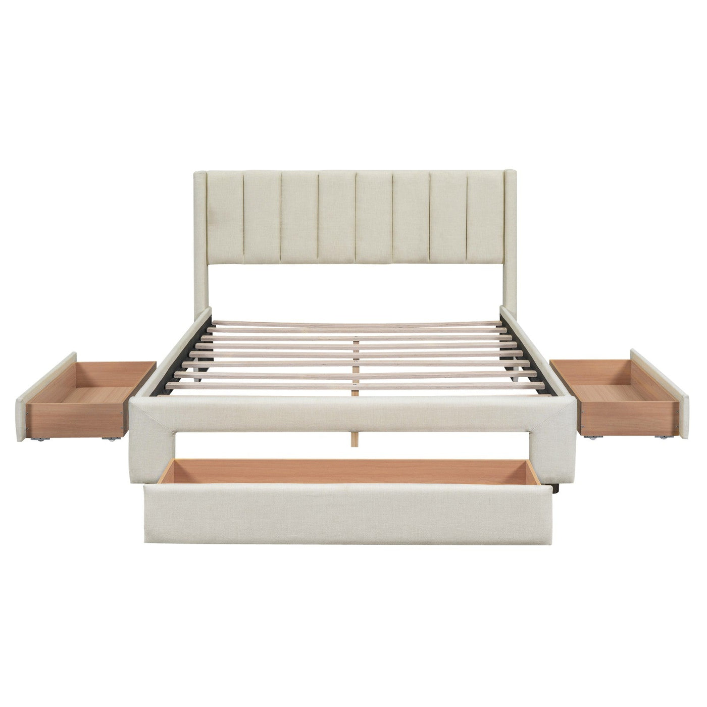 Full Size Upholstered Platform Bed With Large Storage Drawers
