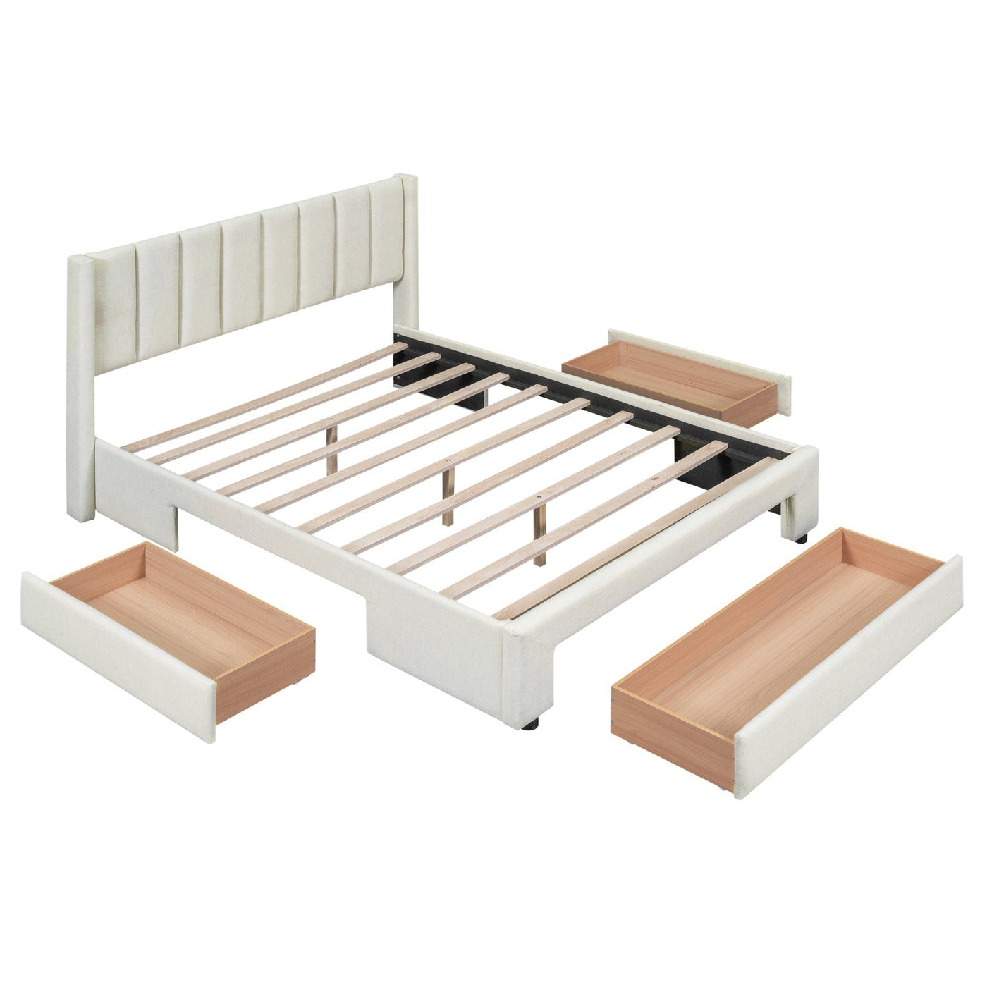 Full Size Upholstered Platform Bed With Large Storage Drawers