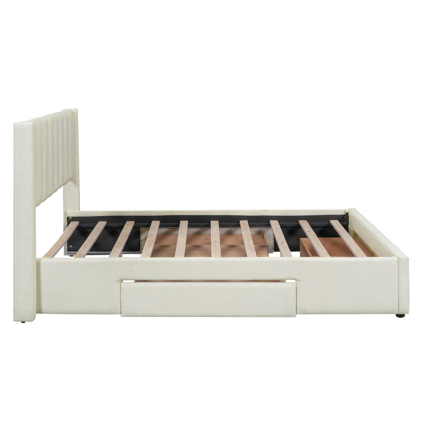 Full Size Upholstered Platform Bed With Large Storage Drawers