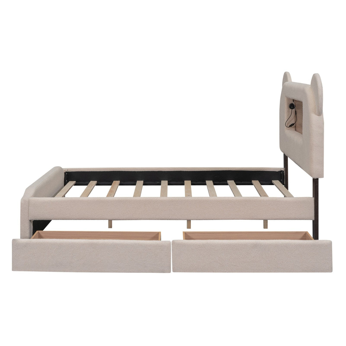 Full-Size Upholstered Storage Platform Bed With LED USB Cartoon Headboard