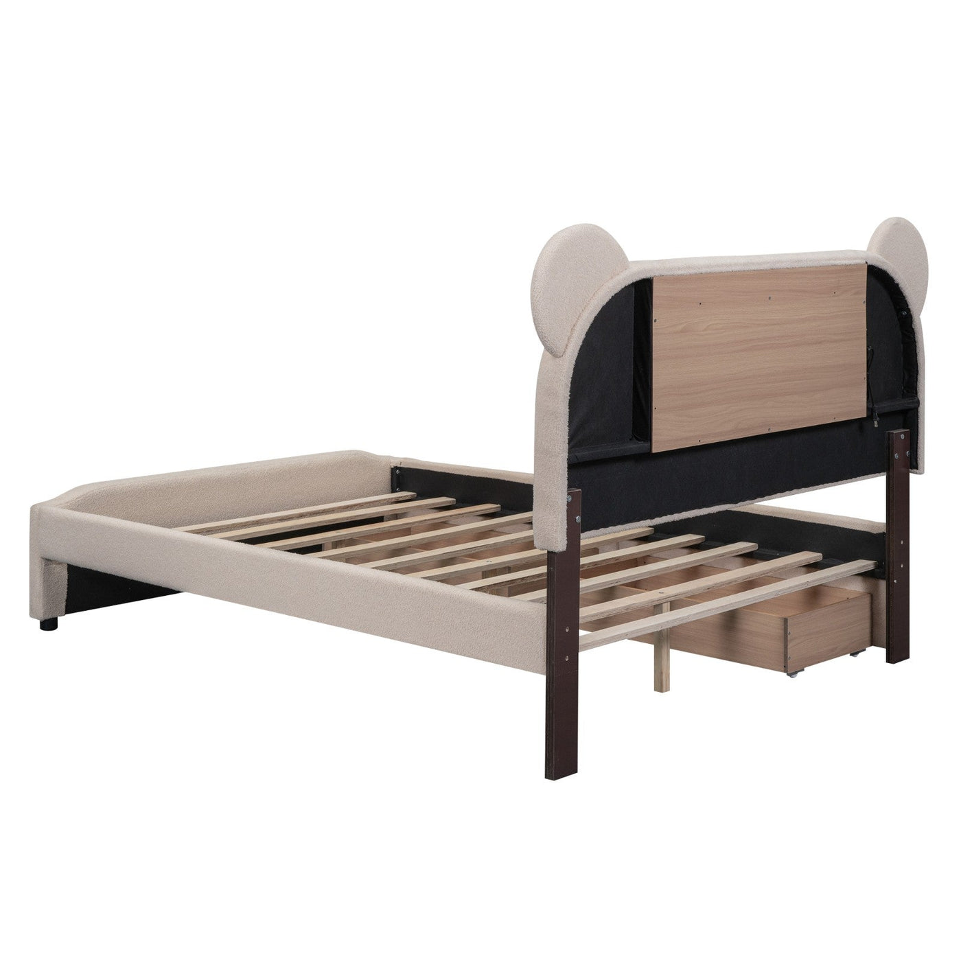 Full-Size Upholstered Storage Platform Bed With LED USB Cartoon Headboard