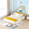 Full-Size Wood Floor Bed With Unique House-Shaped Headboard