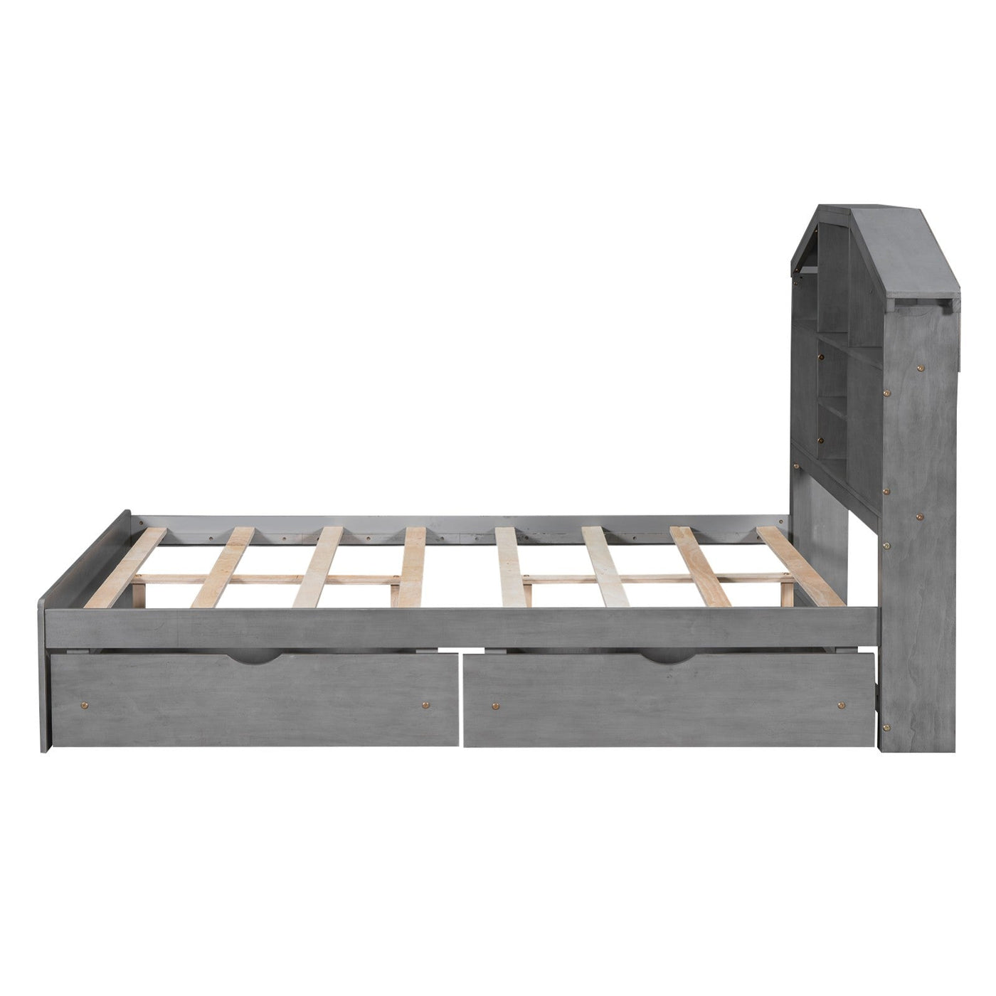 Full Size Wood Platform Bed With Storage Headboard And Drawers