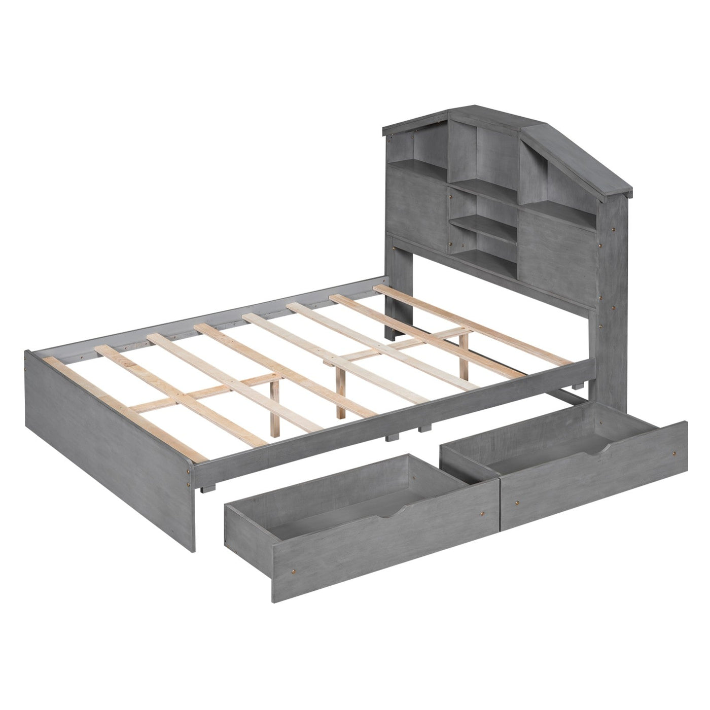 Full Size Wood Platform Bed With Storage Headboard And Drawers