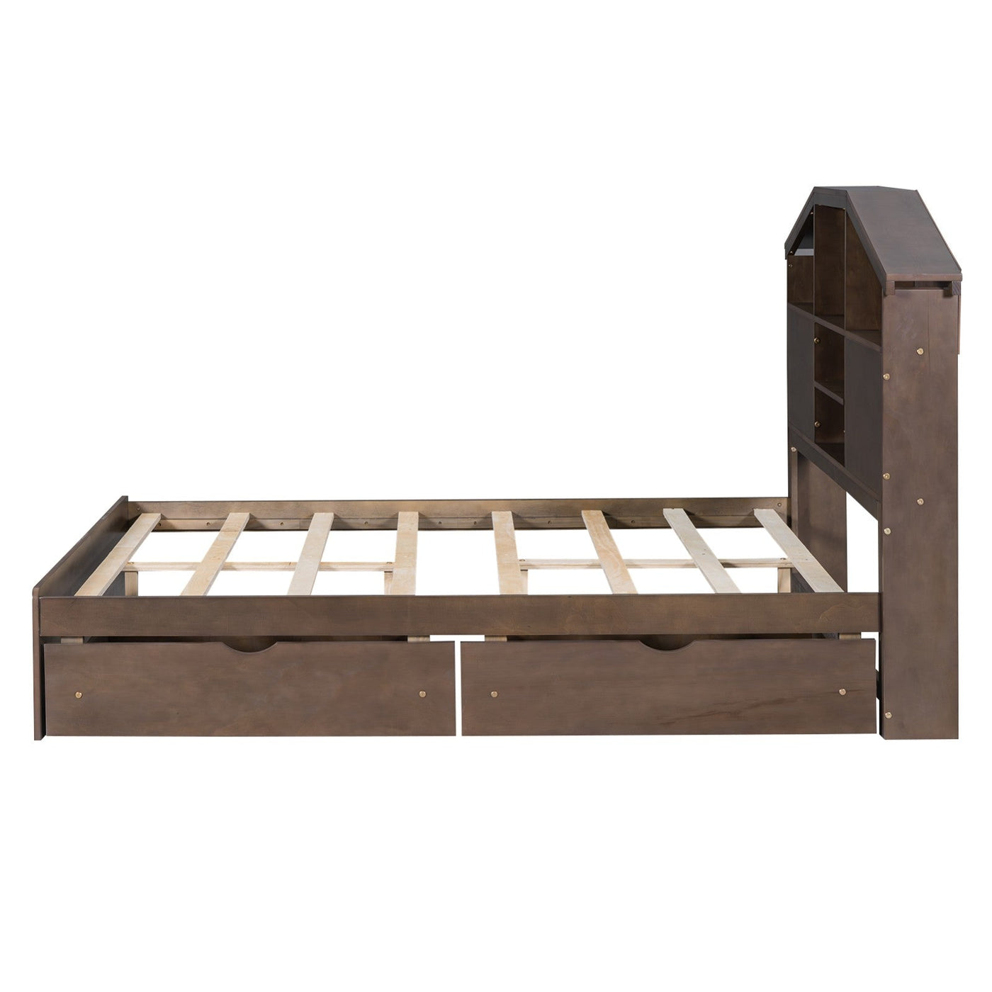 Full Size Wood Platform Bed With Storage Headboard And Drawers