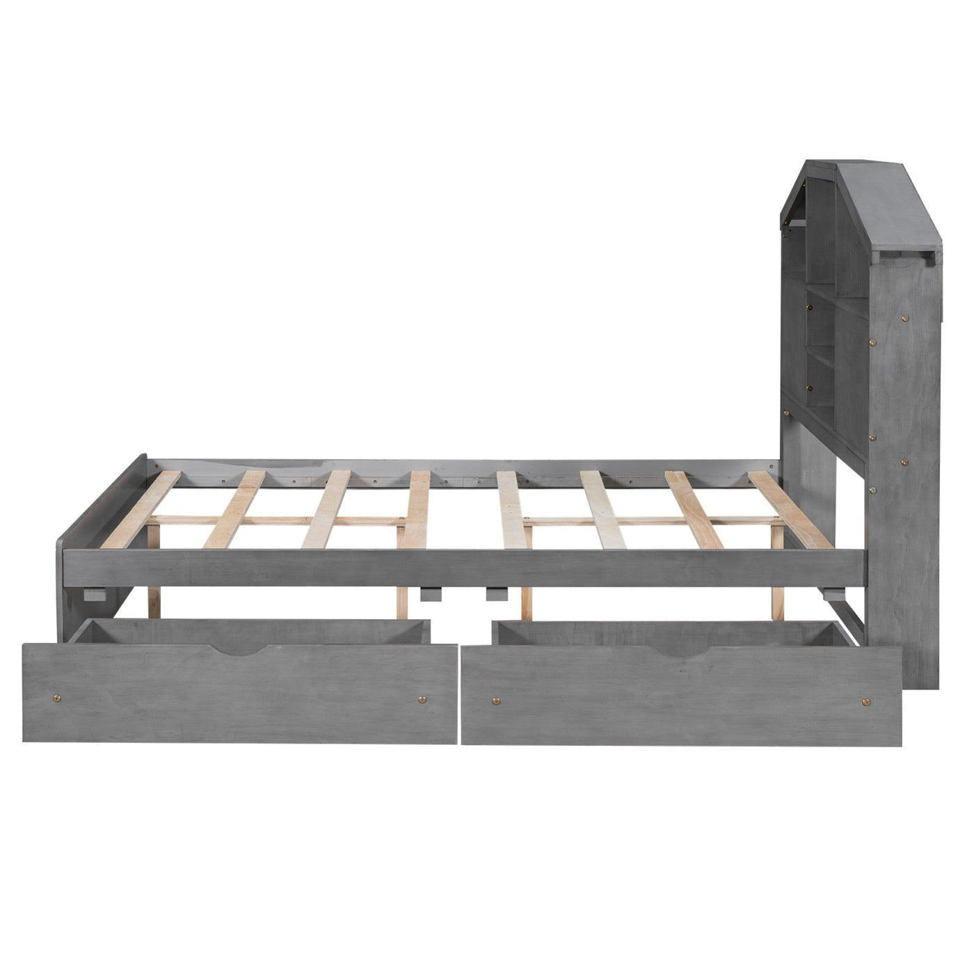 Full Size Wood Platform Bed With Storage Headboard And Drawers