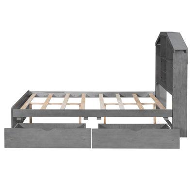 Full Size Wood Platform Bed With Storage Headboard And Drawers