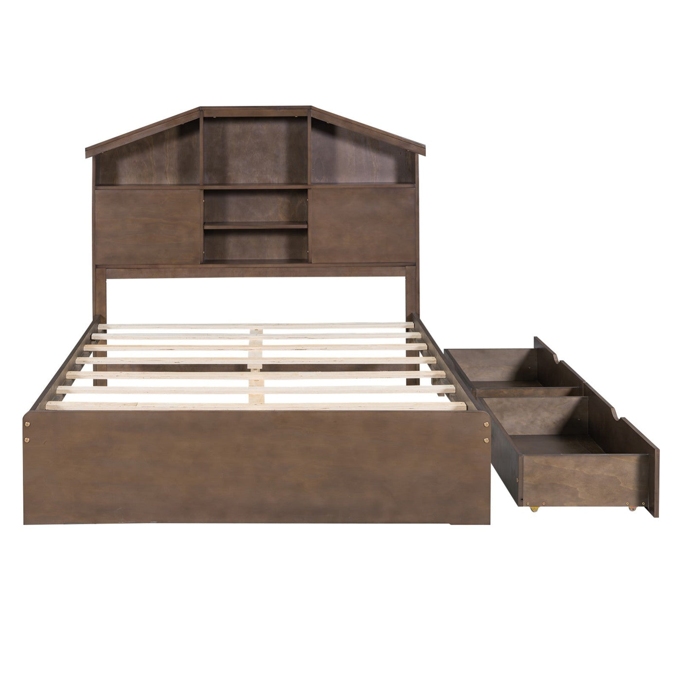 Full Size Wood Platform Bed With Storage Headboard And Drawers
