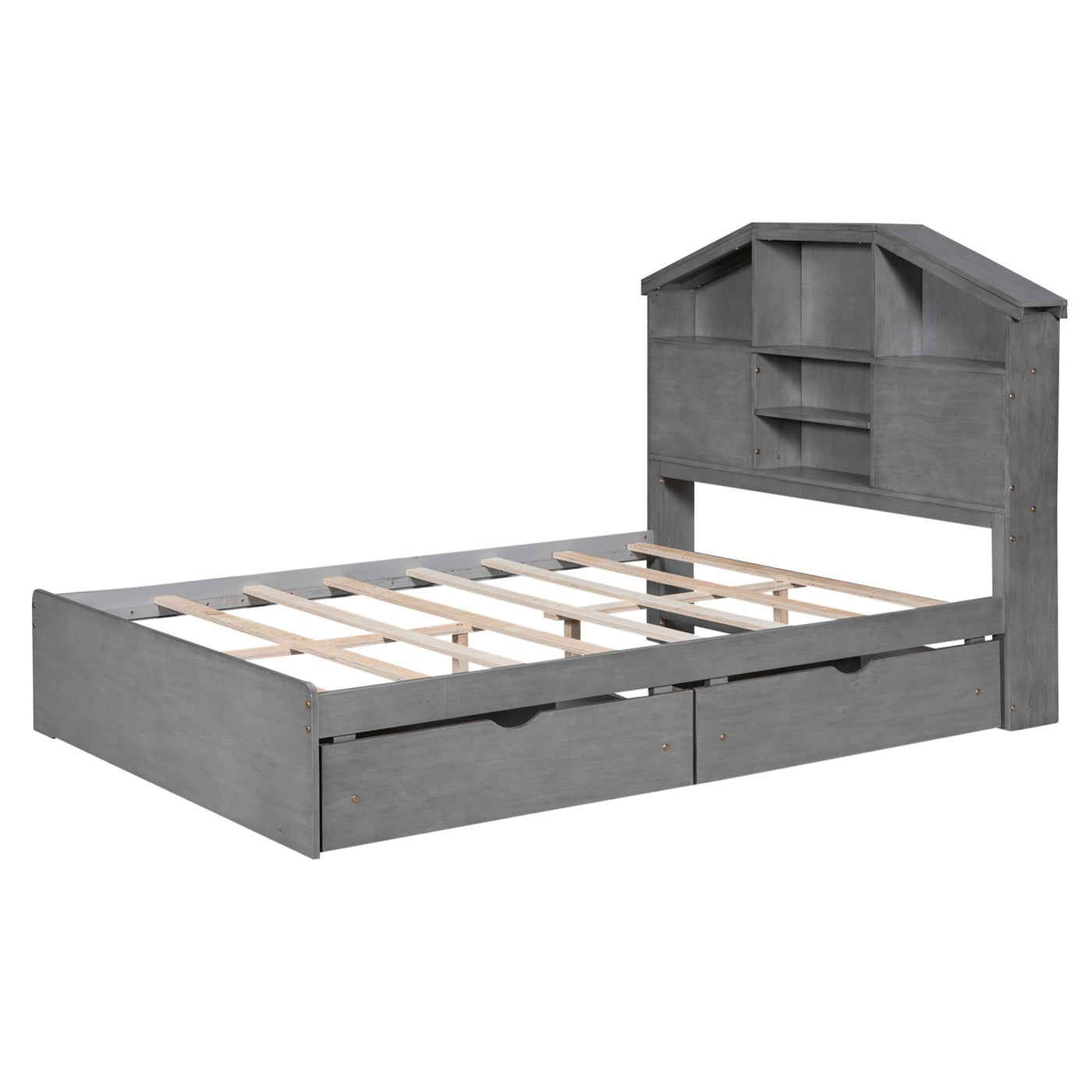 Full Size Wood Platform Bed With Storage Headboard And Drawers