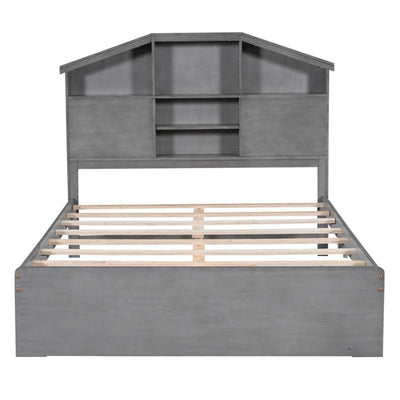 Full Size Wood Platform Bed With Storage Headboard And Drawers