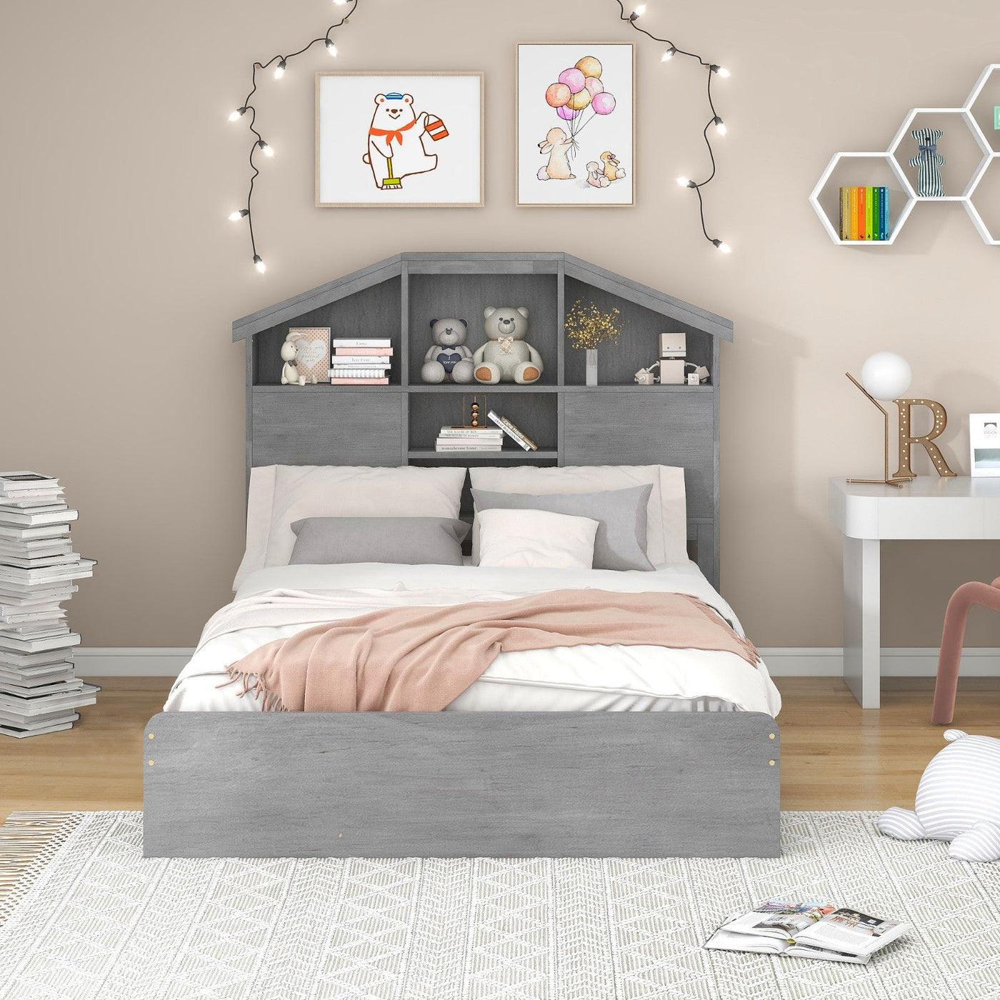 Full Size Wood Platform Bed With Storage Headboard And Drawers