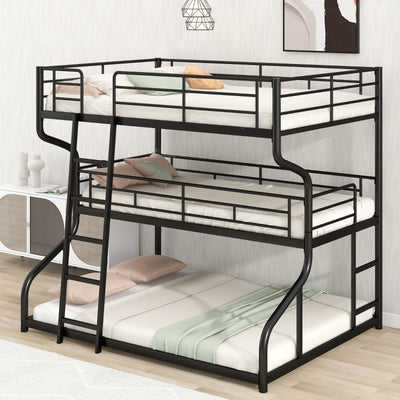 Triple Bunk Bed Full XL Twin XL Queen With Long Short Ladder
