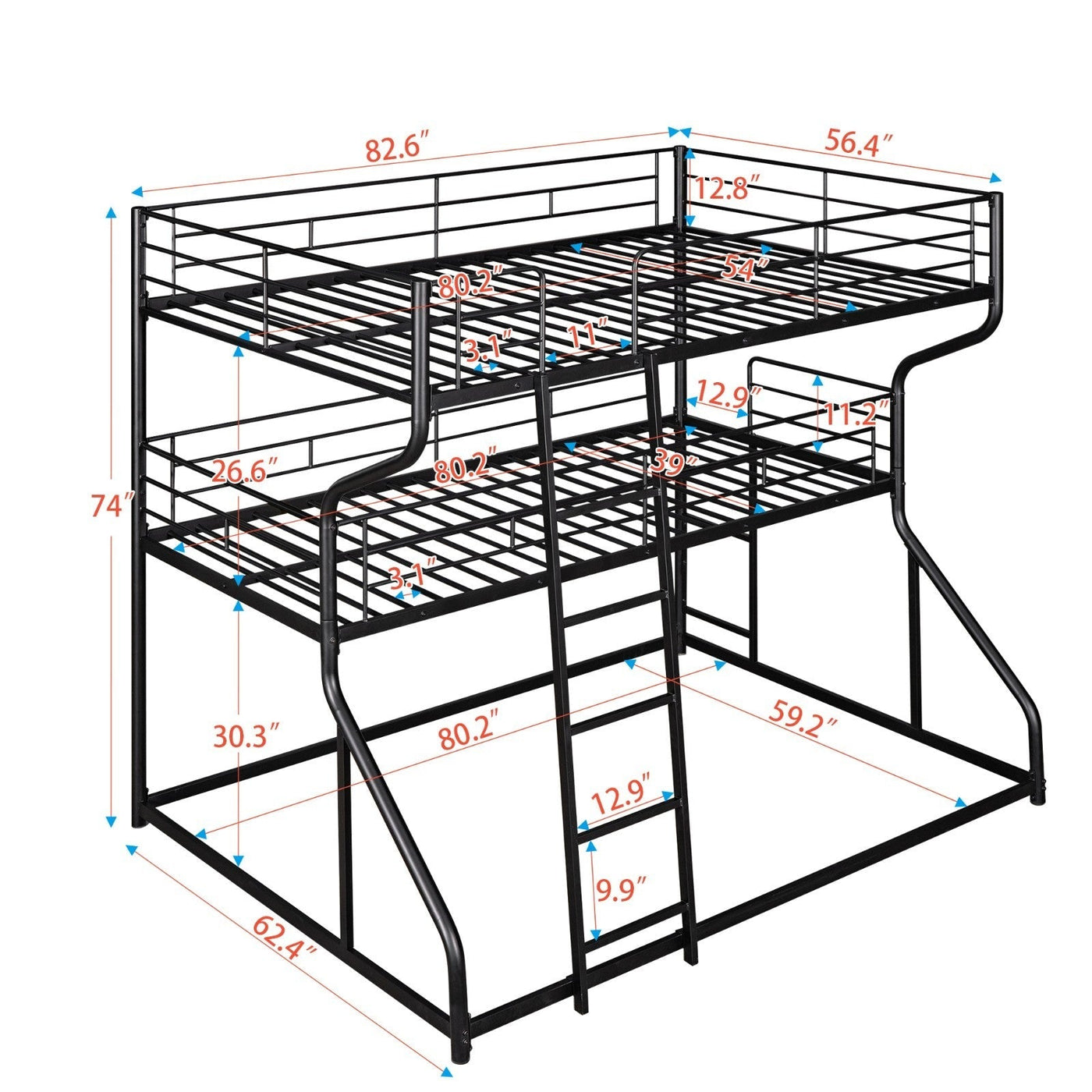 Triple Bunk Bed Full XL Twin XL Queen With Long Short Ladder