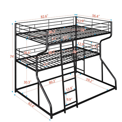 Triple Bunk Bed Full XL Twin XL Queen With Long Short Ladder
