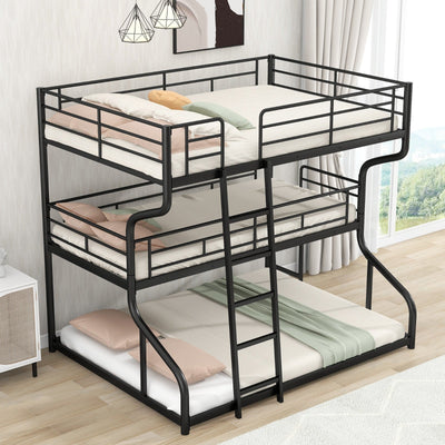 Triple Bunk Bed Full XL Twin XL Queen With Long Short Ladder
