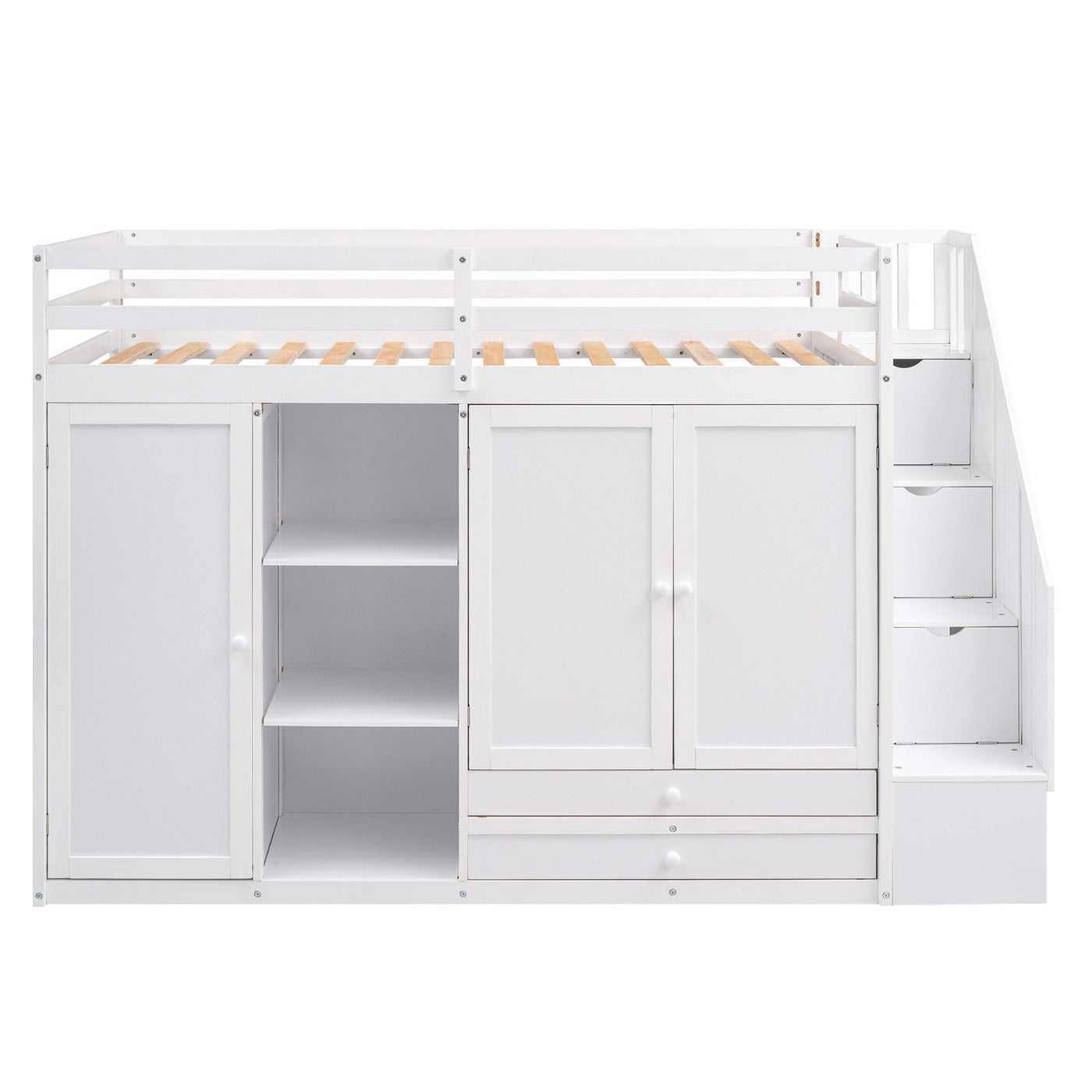 Functional Loft Bed With Shelves Wardrobes Drawers And Storage Ladder