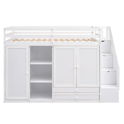 Functional Loft Bed With Shelves Wardrobes Drawers And Storage Ladder