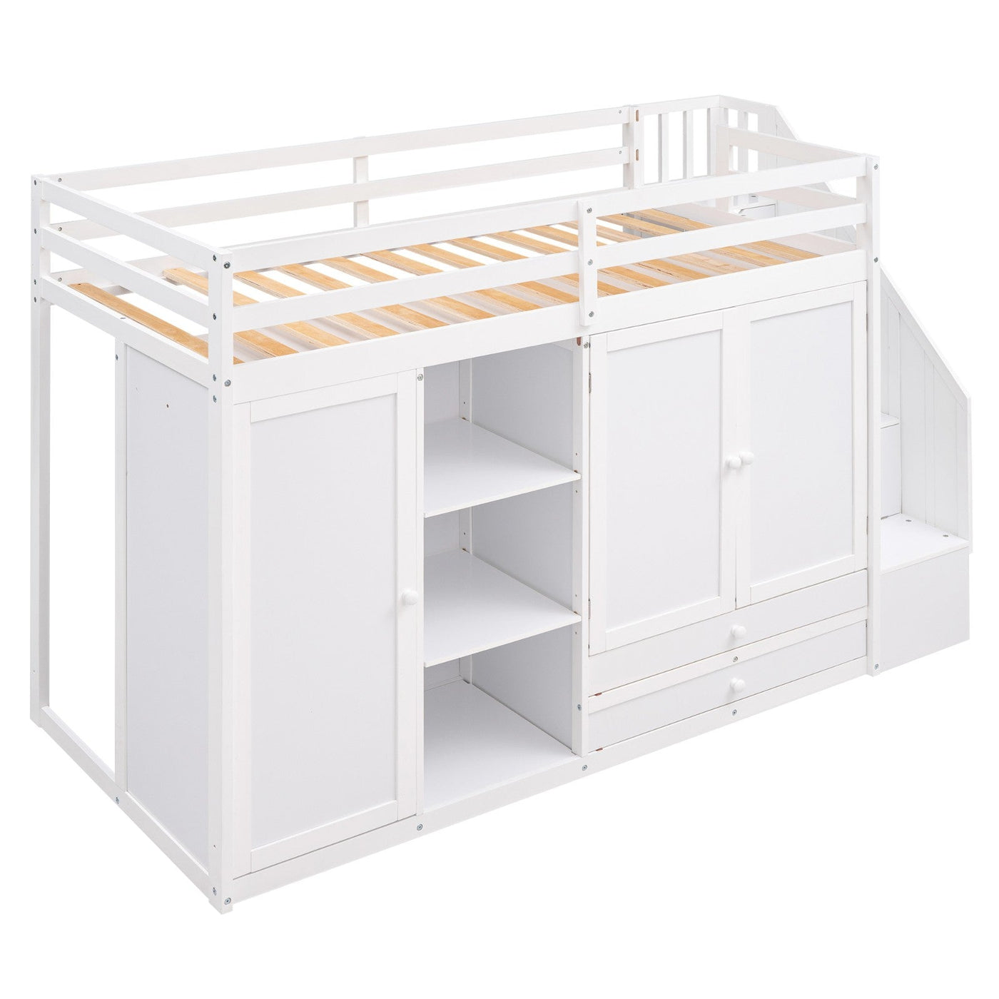 Functional Loft Bed With Shelves Wardrobes Drawers And Storage Ladder