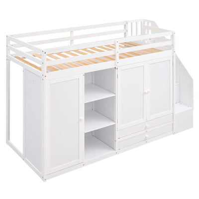 Functional Loft Bed With Shelves Wardrobes Drawers And Storage Ladder