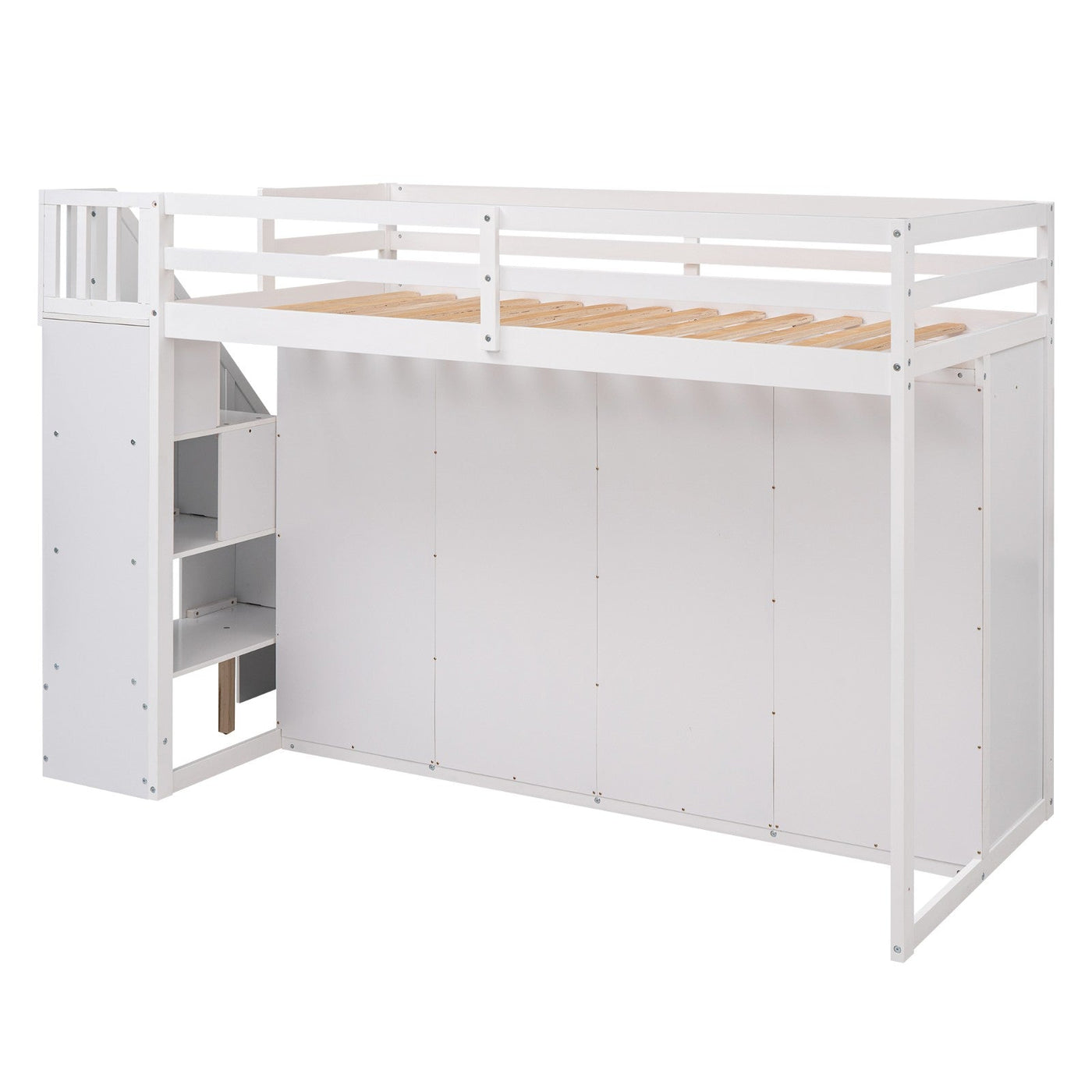 Functional Loft Bed With Shelves Wardrobes Drawers And Storage Ladder