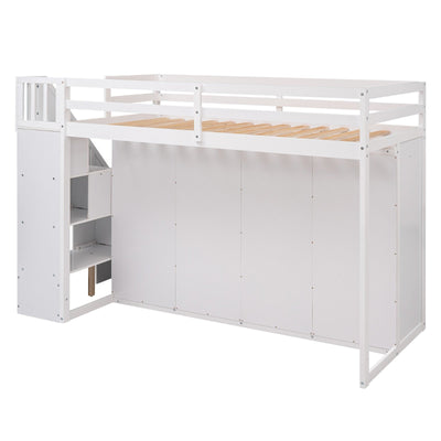 Functional Loft Bed With Shelves Wardrobes Drawers And Storage Ladder