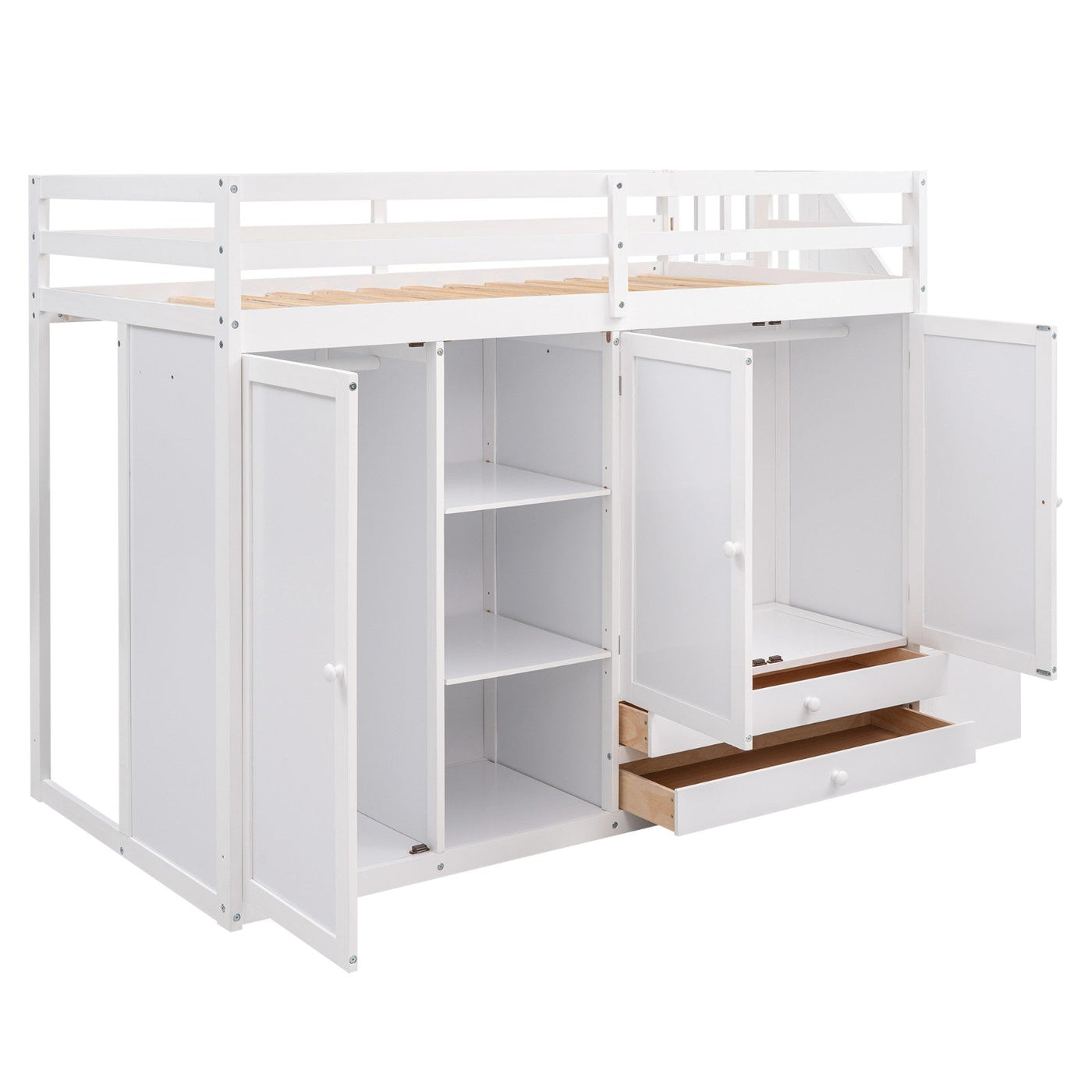 Functional Loft Bed With Shelves Wardrobes Drawers And Storage Ladder