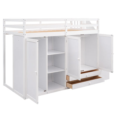 Functional Loft Bed With Shelves Wardrobes Drawers And Storage Ladder