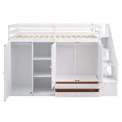 Functional Loft Bed With Shelves Wardrobes Drawers And Storage Ladder